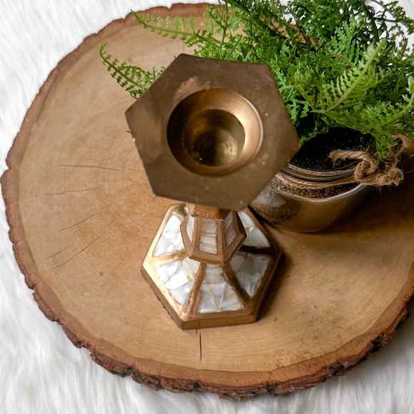 Vintage Brass and Mother of Pearl Inlay Candleholder Taper Candle India - Picture 5 of 6